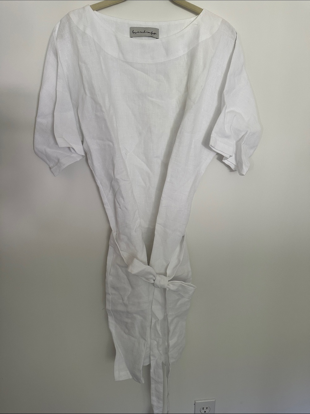 Love and Confuse Penelope White Linen Tie-Front Midi Dress New size S-M pockets
